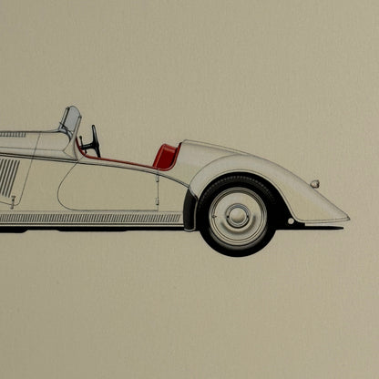 1935 Adler Trumpf Junior Sport Car Illustration Art Drawing Hand Drawn Vintage