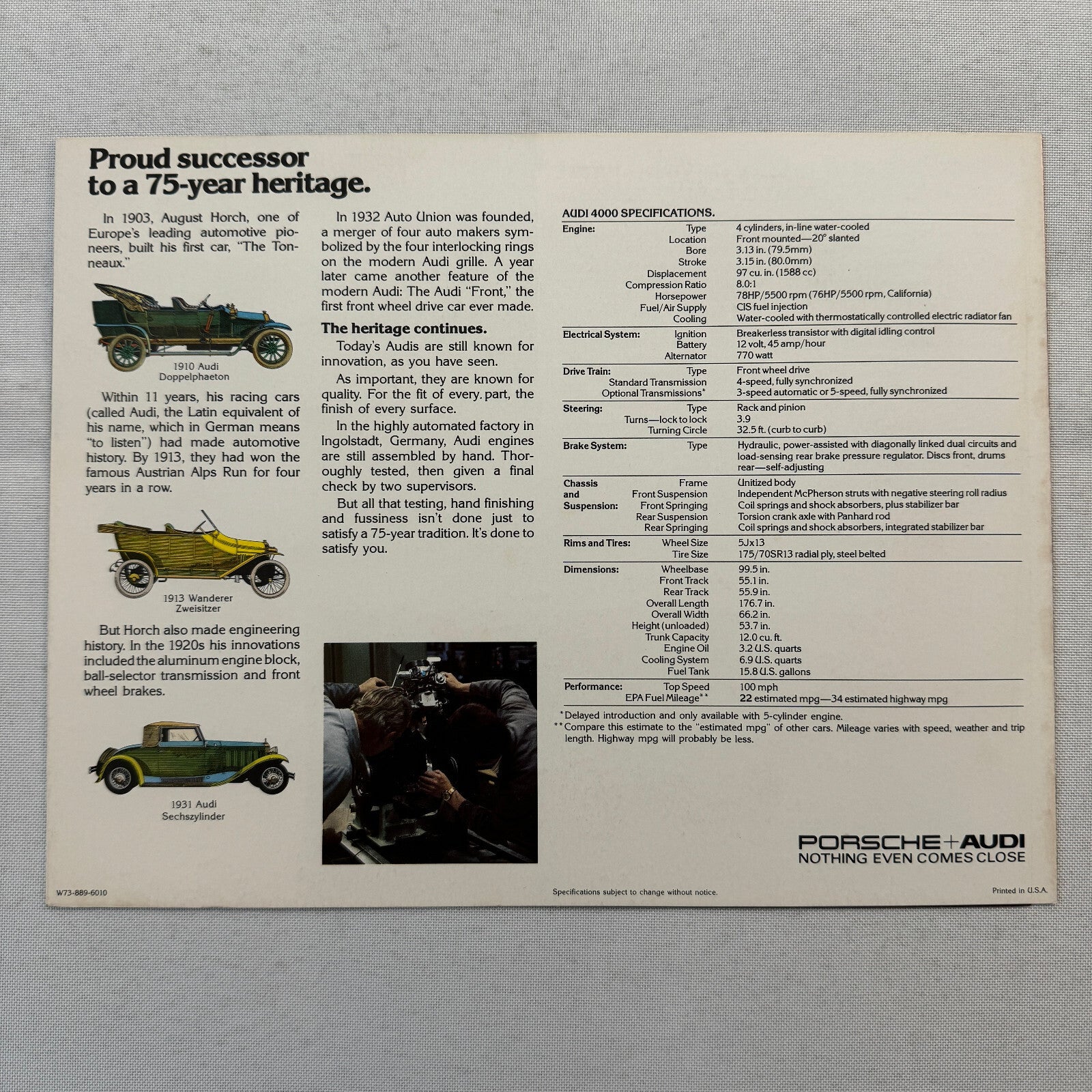 Audi 4000 Car Sales Brochure Catalog Advertising Vintage 1979 1980