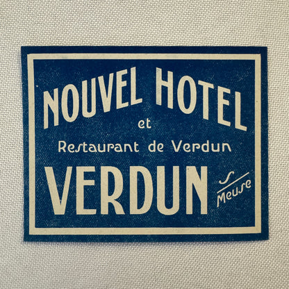 Vintage Hotel Travel Luggage Label Nouvel Hotel Verdun France French