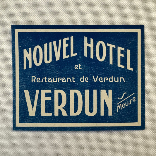 Vintage Hotel Travel Luggage Label Nouvel Hotel Verdun France French