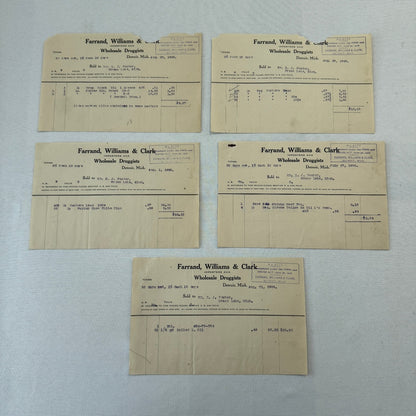 Farrand Williams and Clark Wholesale Druggists Detroit 1908 Invoice Receipt Lot