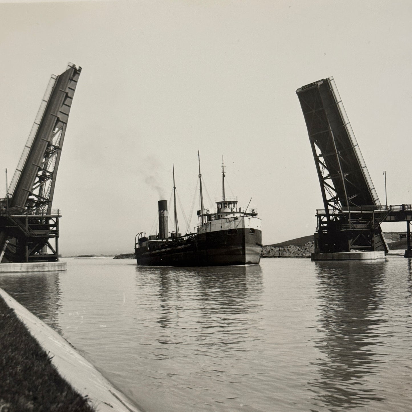 Vintage Welland Canal Ontario Canada Bridge Ship Boat Vessel 1930