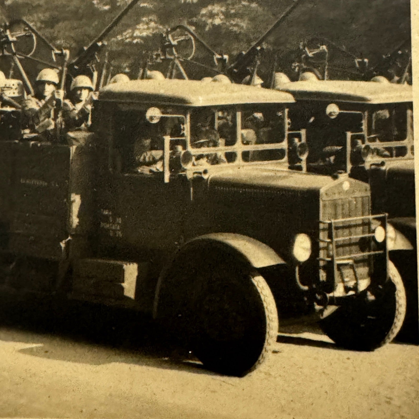 Vintage Military Photo Photograph Print Truck Soliders European