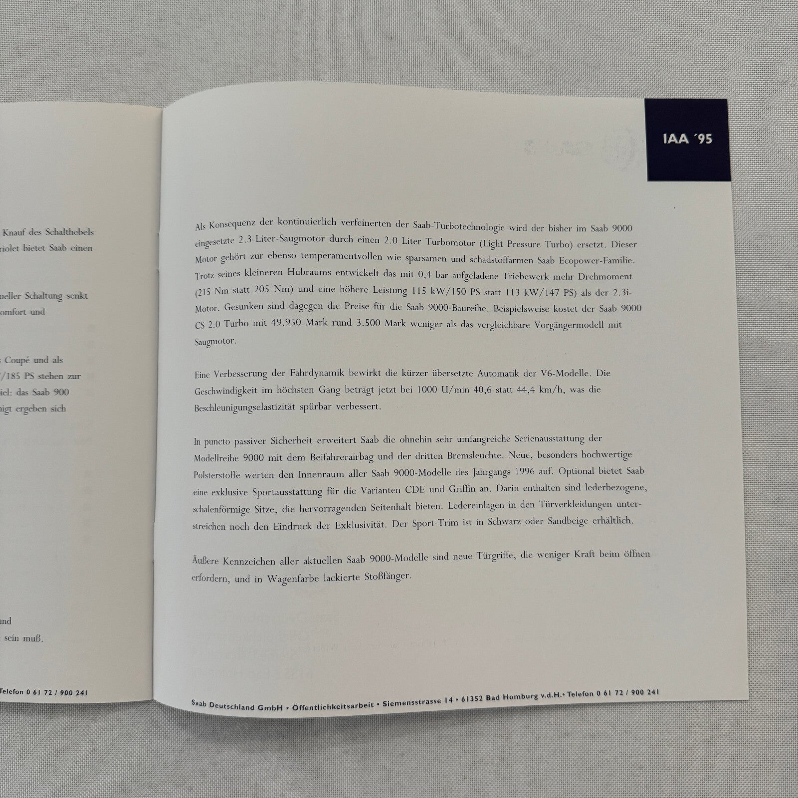 1996 Saab Factory Press Kit Photos Saab 900 Saab 9000 German Text
