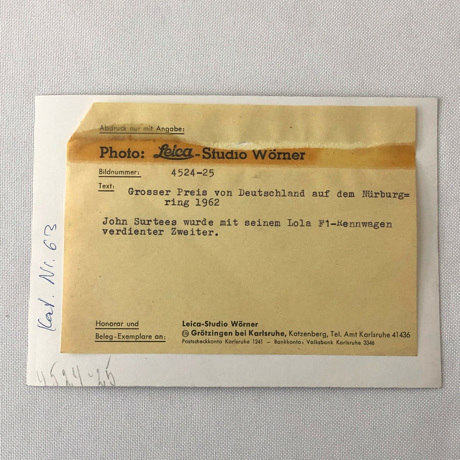 Vintage 1962 German Grand Prix Racing Photo Photograph John Surtees Lola Climax 