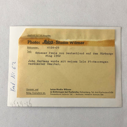 Vintage 1962 German Grand Prix Racing Photo Photograph John Surtees Lola Climax 