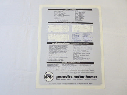 1970's Paradise Camper Van Motor Home Sales Brochure Catalog