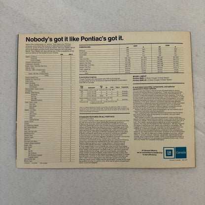 1982 Pontiac 6000 Car Sales Brochure Catalog Advertising 6000 LE