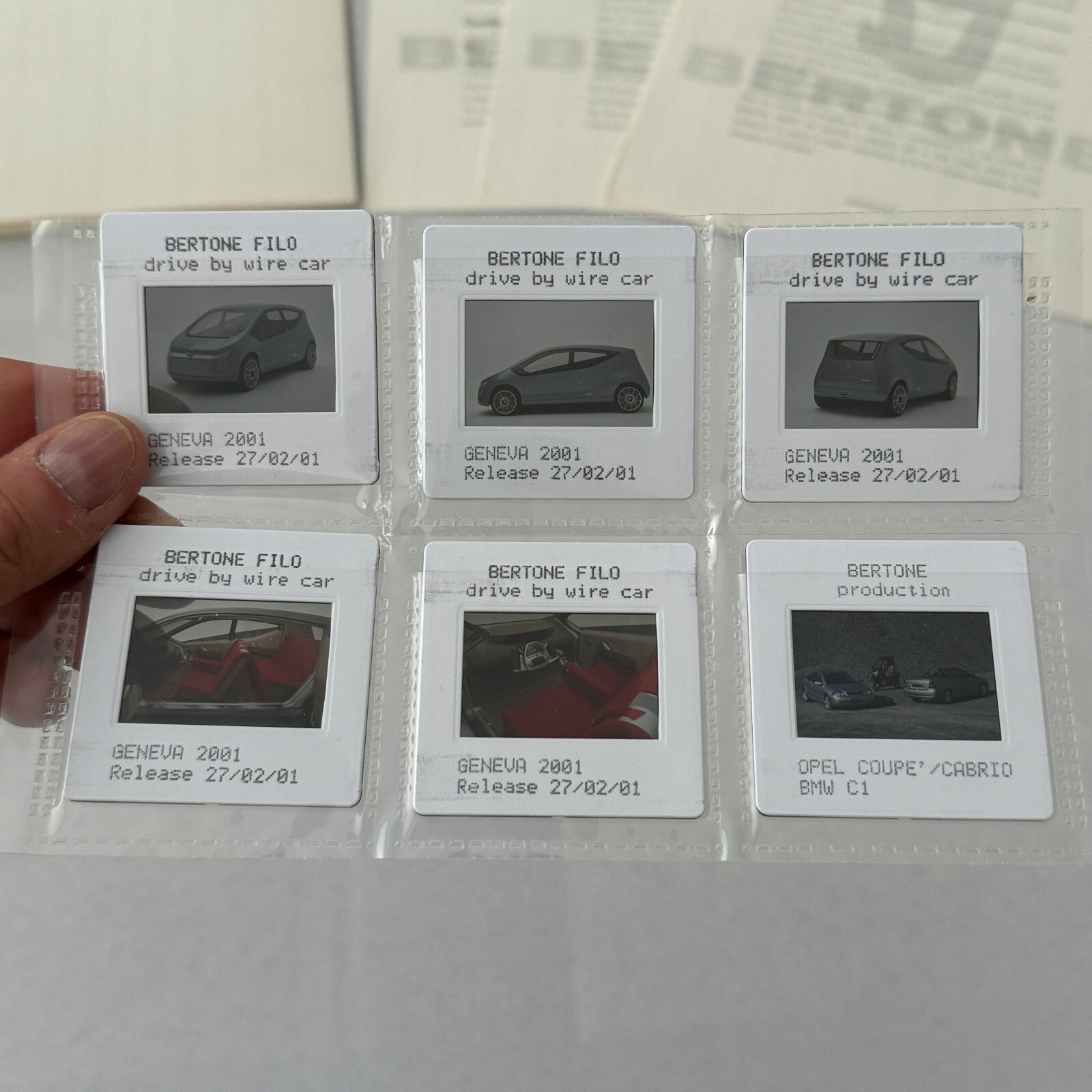 2001 Bertone Filo Press Kit Drive by Wire Concept Car 35mm Slides Folder