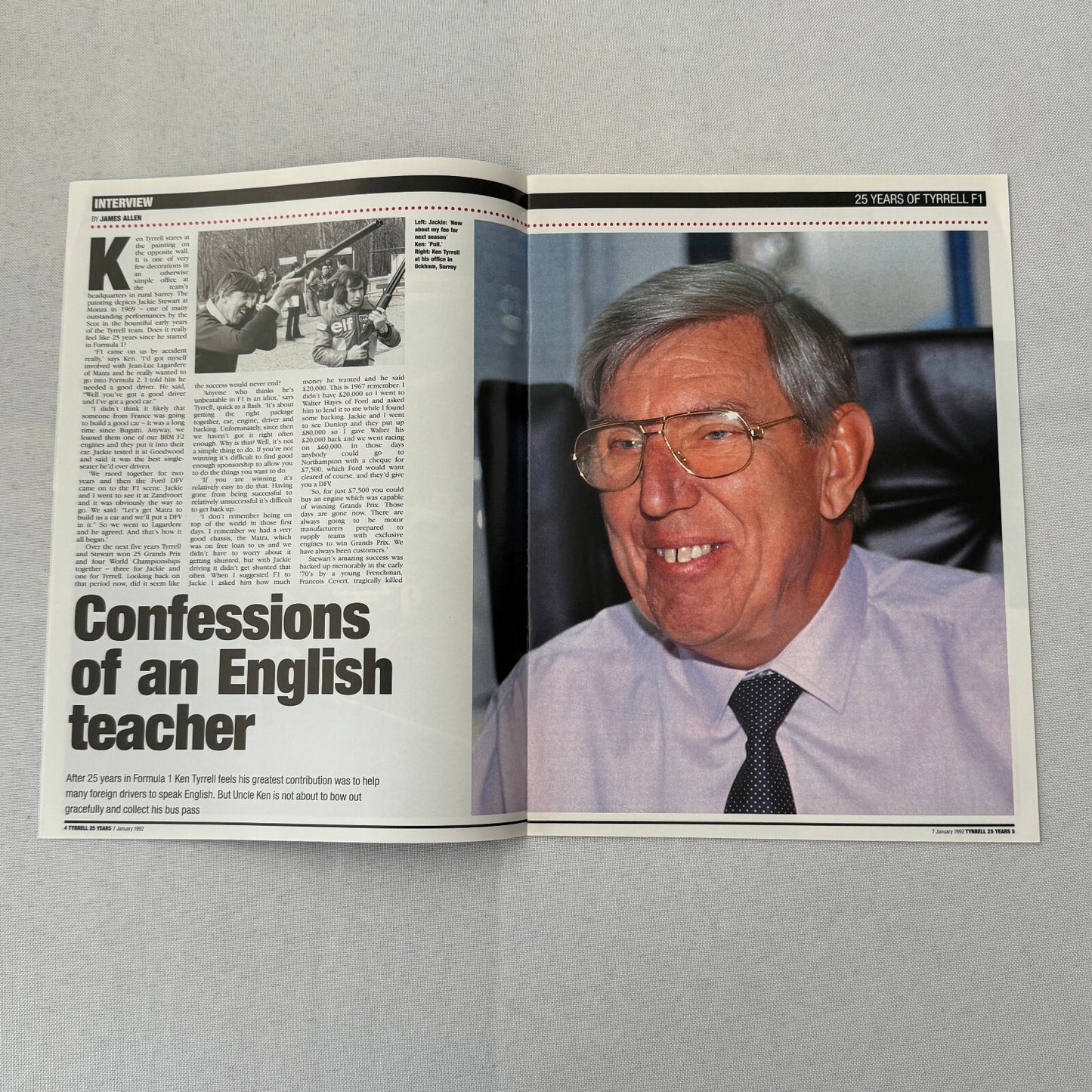1992 Ken Tyrrell Racing Autosport Magazine Jackie Stewart ELF Ford Race Cars