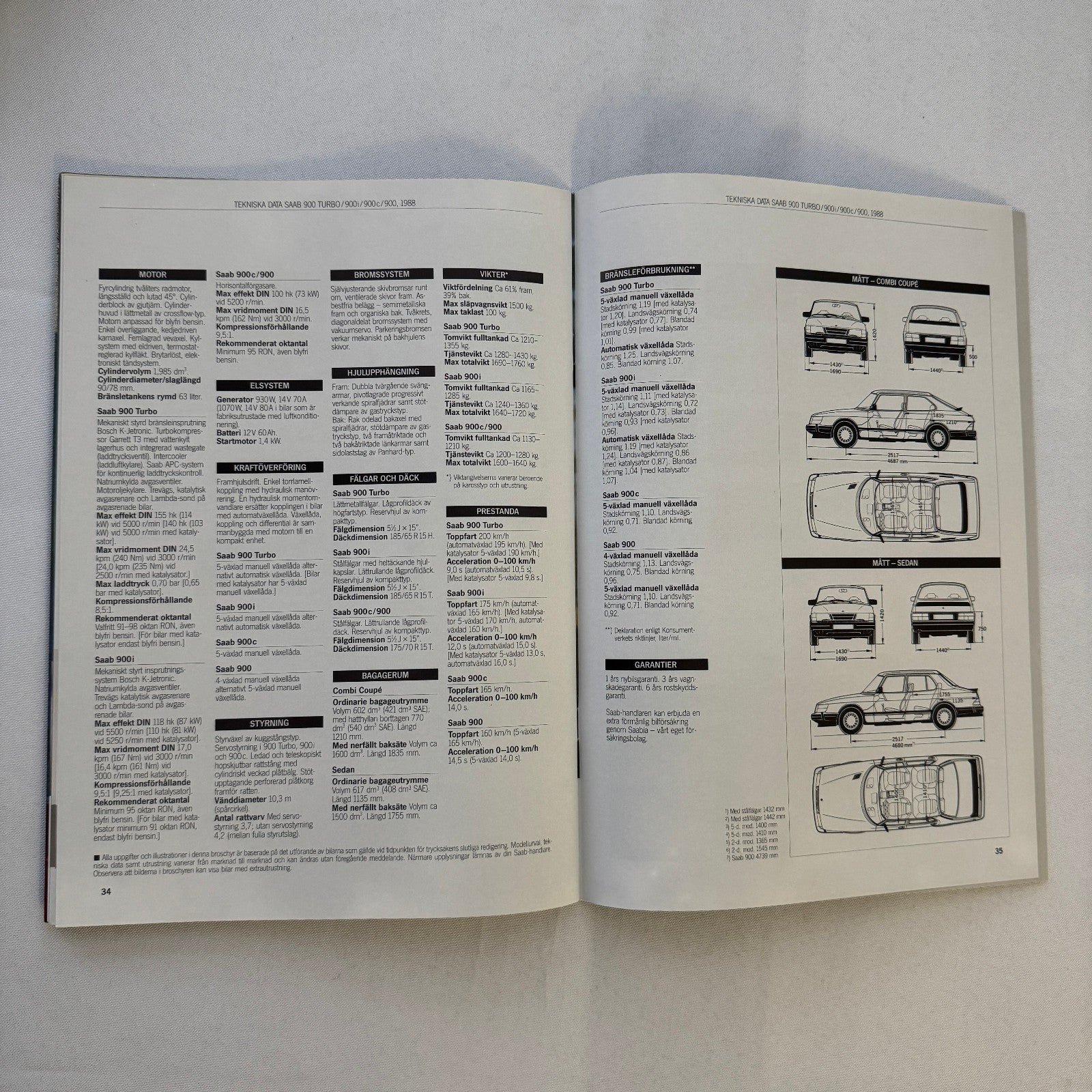 Vintage Saab 900 Car Sales Brochure Catalog 900 Turbo 900i 900C Car SWEDISH Text