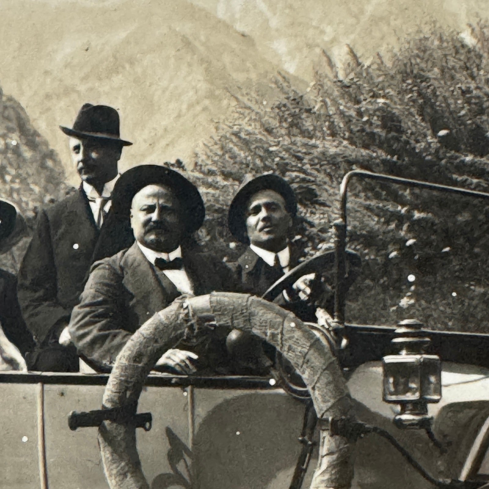 Vintage Photograph People in Early Car Automobile Mountains Antique