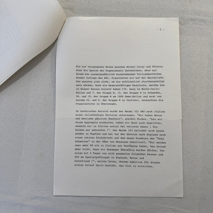 1988 Mazda Rallye Racing Press Release Document Lot 2x Mazda 323 German Text