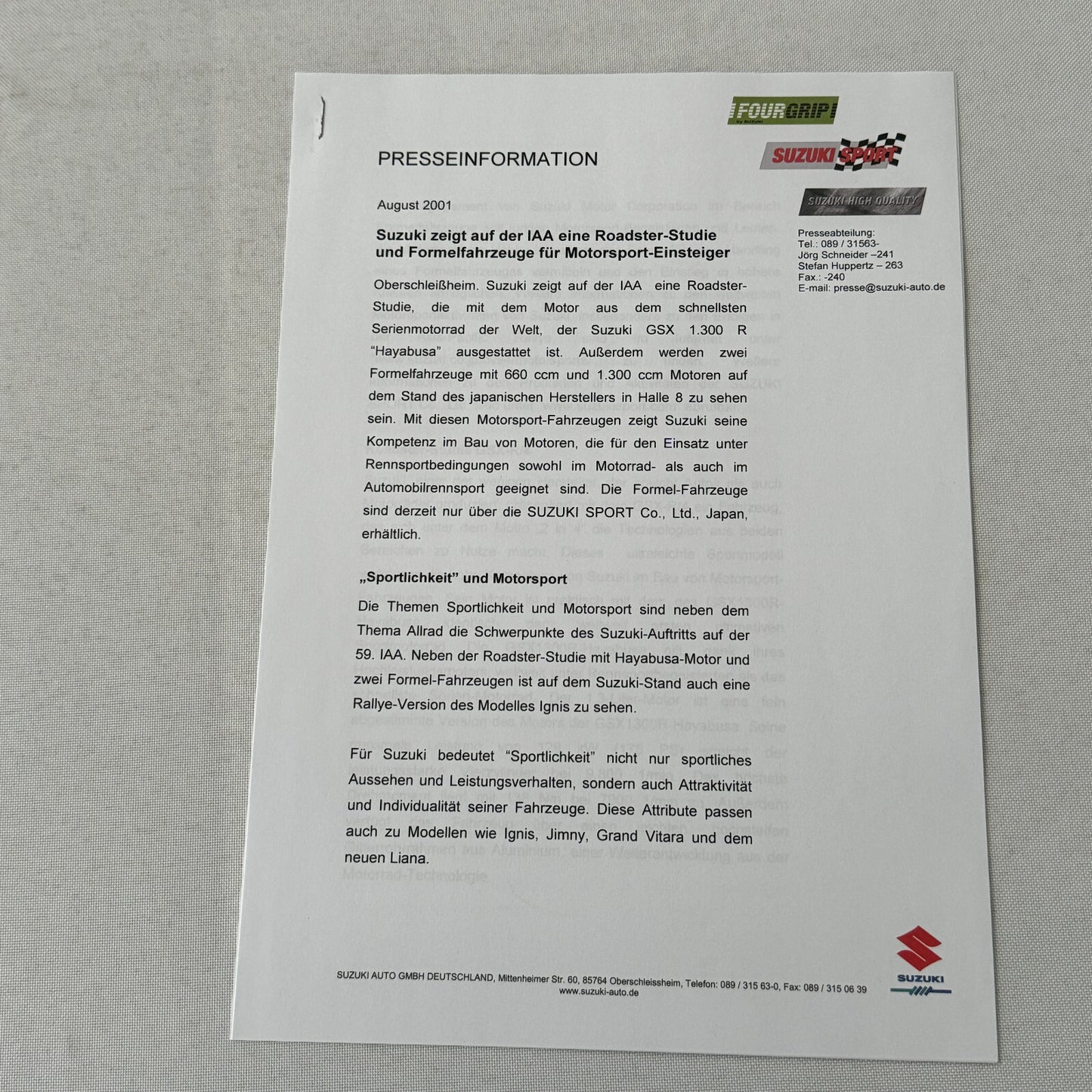 Suzuki Press Kit Vitara Ignis Rallye Racing Wagon R Liana Photos Brochure 2001