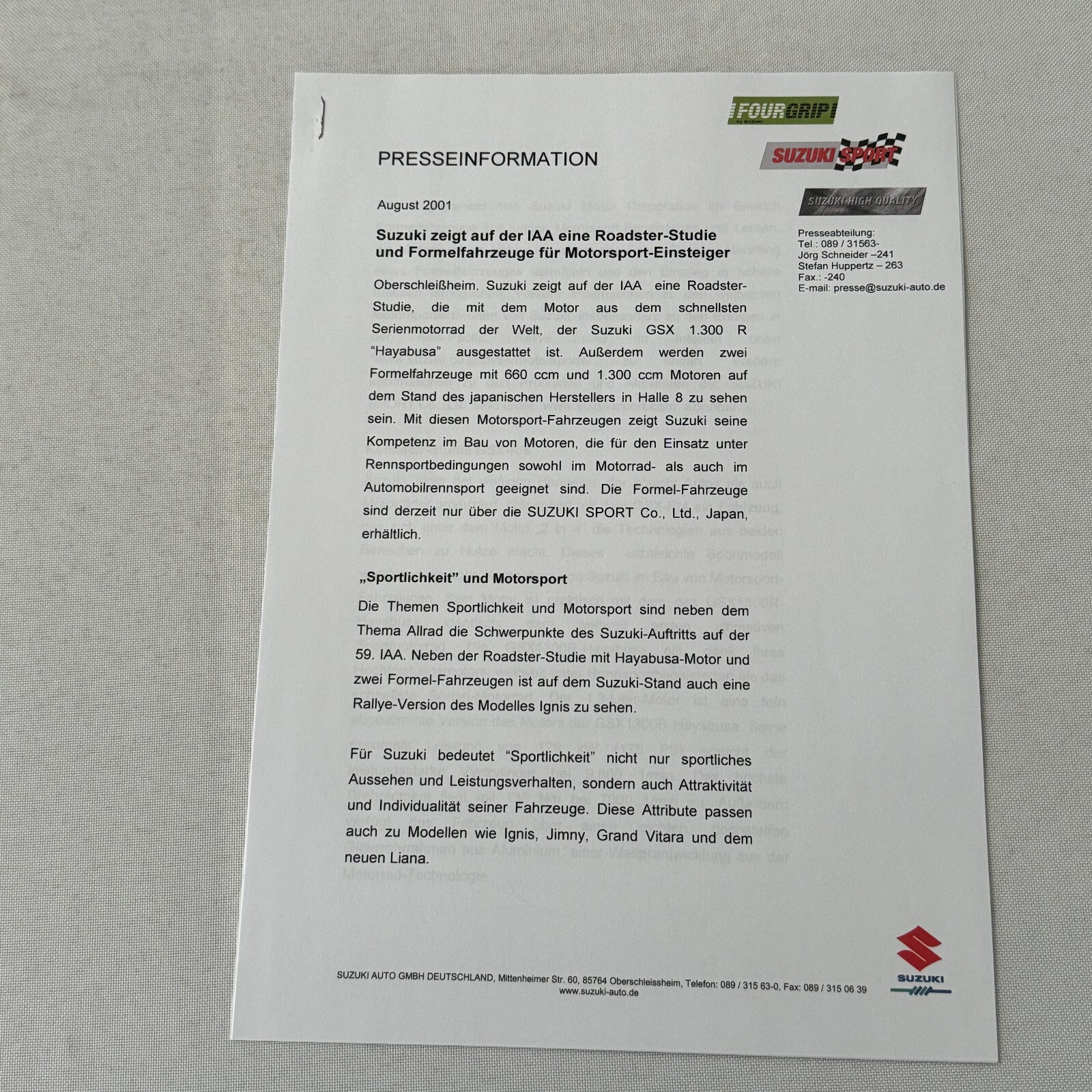 Suzuki Press Kit Vitara Ignis Rallye Racing Wagon R Liana Photos Brochure 2001