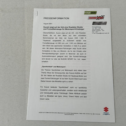 Suzuki Press Kit Vitara Ignis Rallye Racing Wagon R Liana Photos Brochure 2001