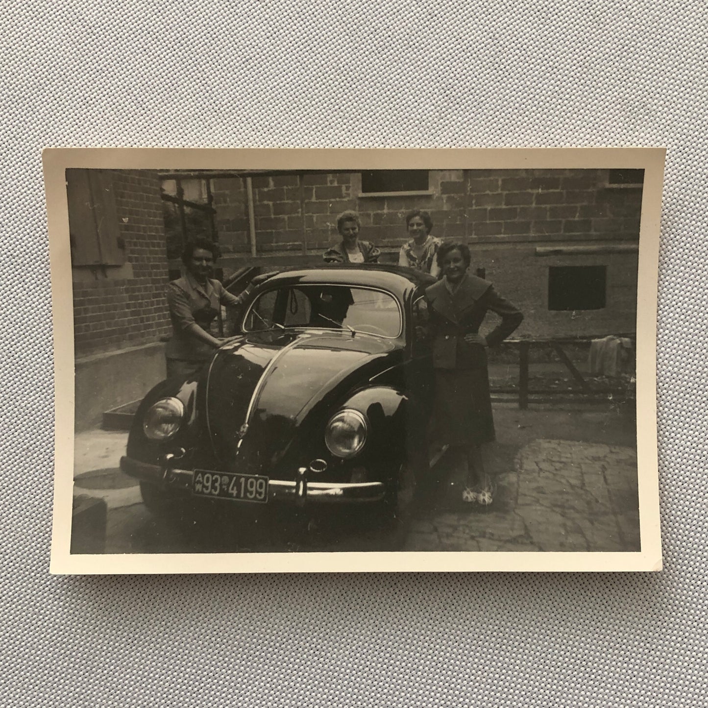 Vintage Photo Photograph Snapshot Women with VW Volkswagen Beetle Bug