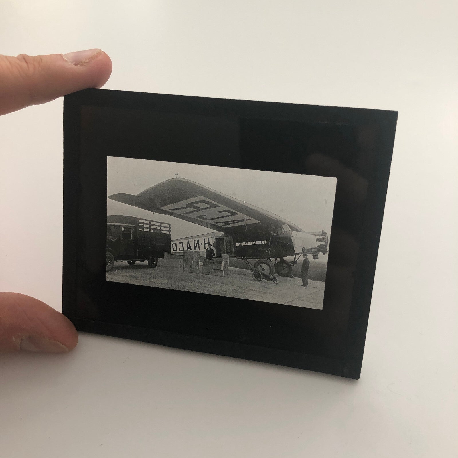 Antique Glass Plate Lantern Slide Aircraft Airplane Truck Aviation