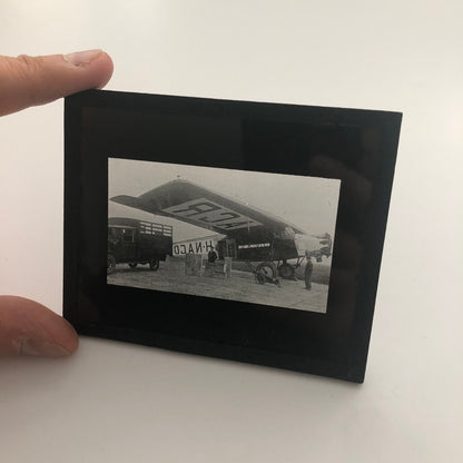 Antique Glass Plate Lantern Slide Aircraft Airplane Truck Aviation