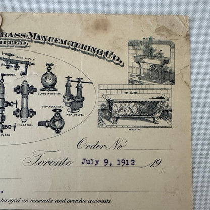 1912 Vintage Receipt Document  James Morrison Brass Manufacturing Company