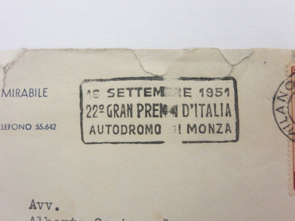1951 22 Gran Premio D'Italia Autodromo Monza Racing Postage Stamp Envelope 