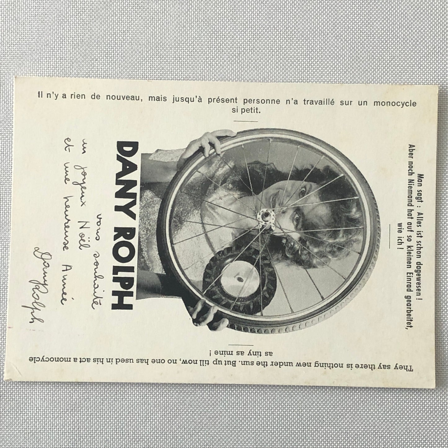 Circus Performer Unicycle Monocycle Act Postcard Post Card Dany Rolph Signed