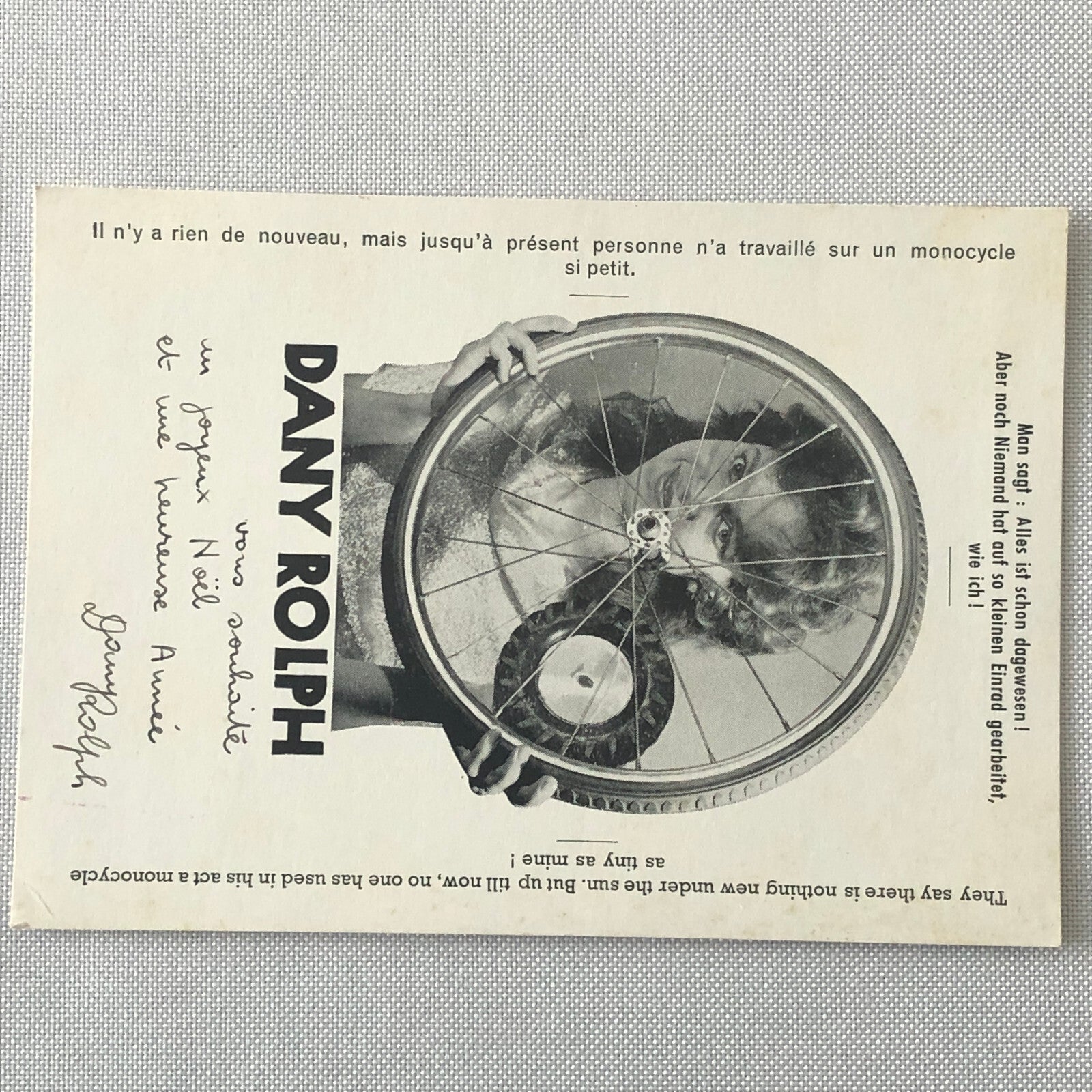 Circus Performer Unicycle Monocycle Act Postcard Post Card Dany Rolph Signed