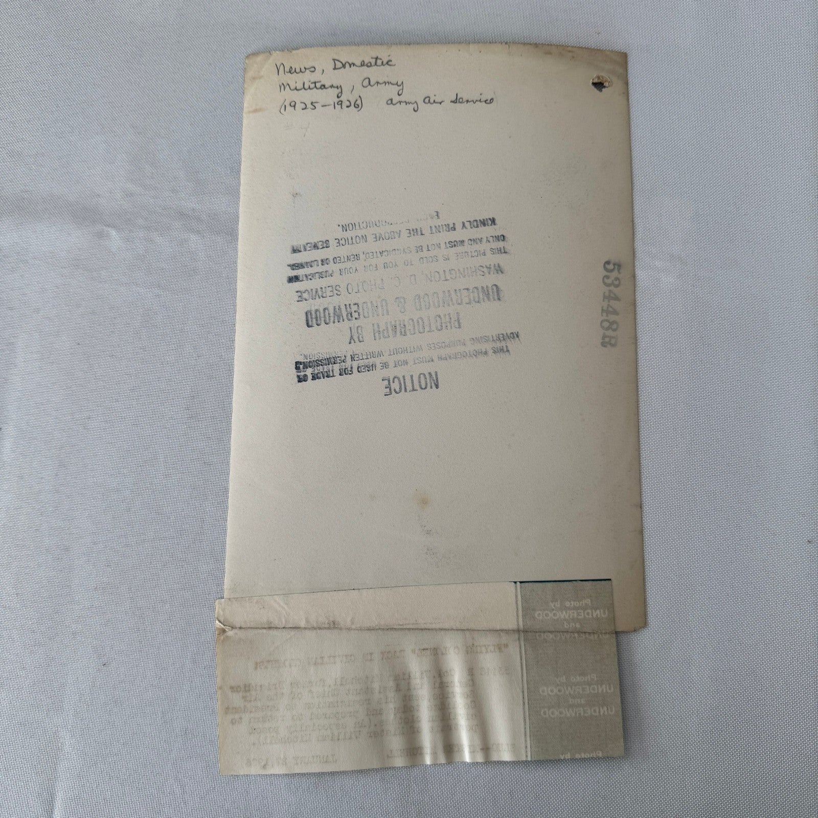 Army Brigadier General Colonel William Mitchell Underwood Press Photo 1926