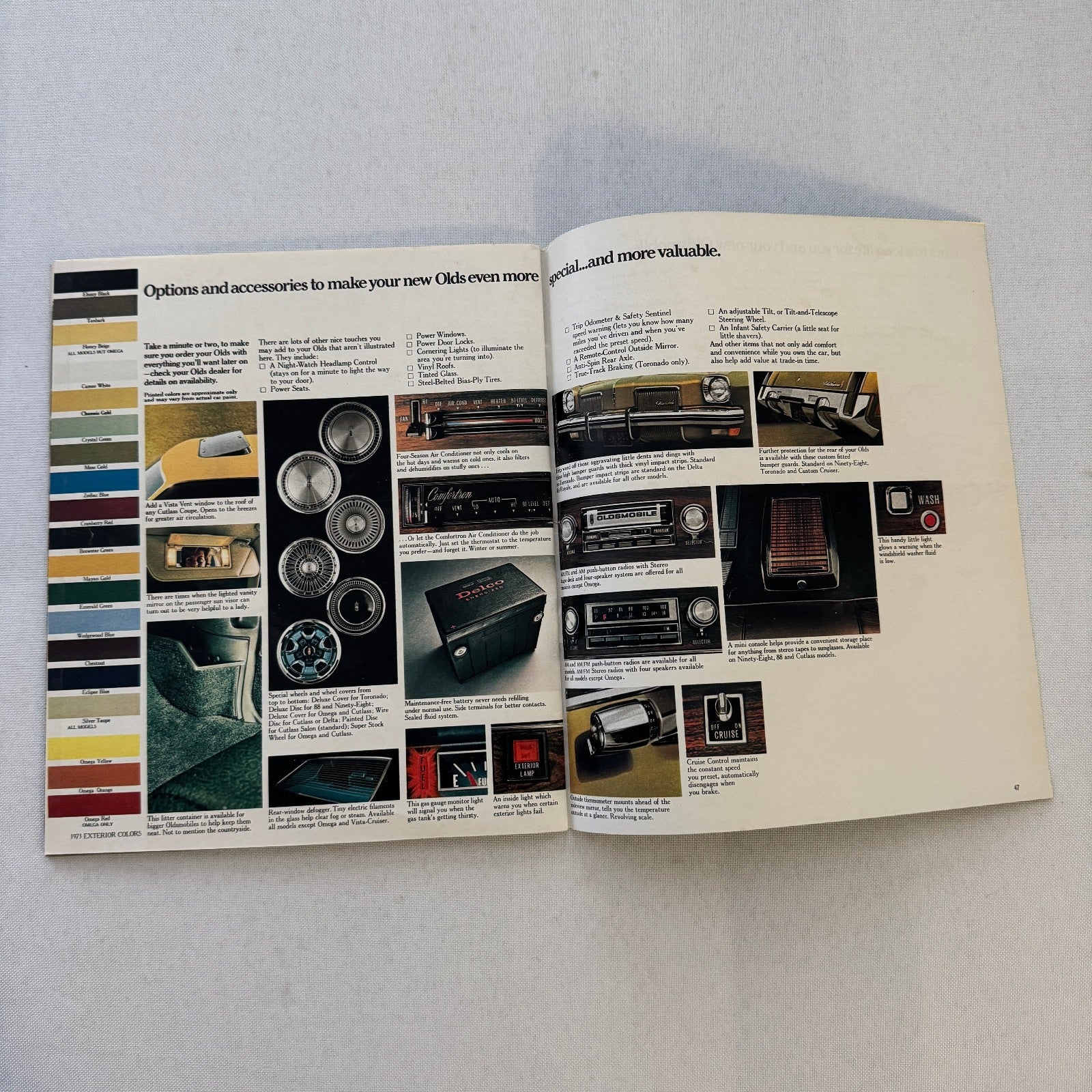 1973 Oldsmobile Sales Brochure Cutlass Supreme Omega Toronado Delta 88 Vintage