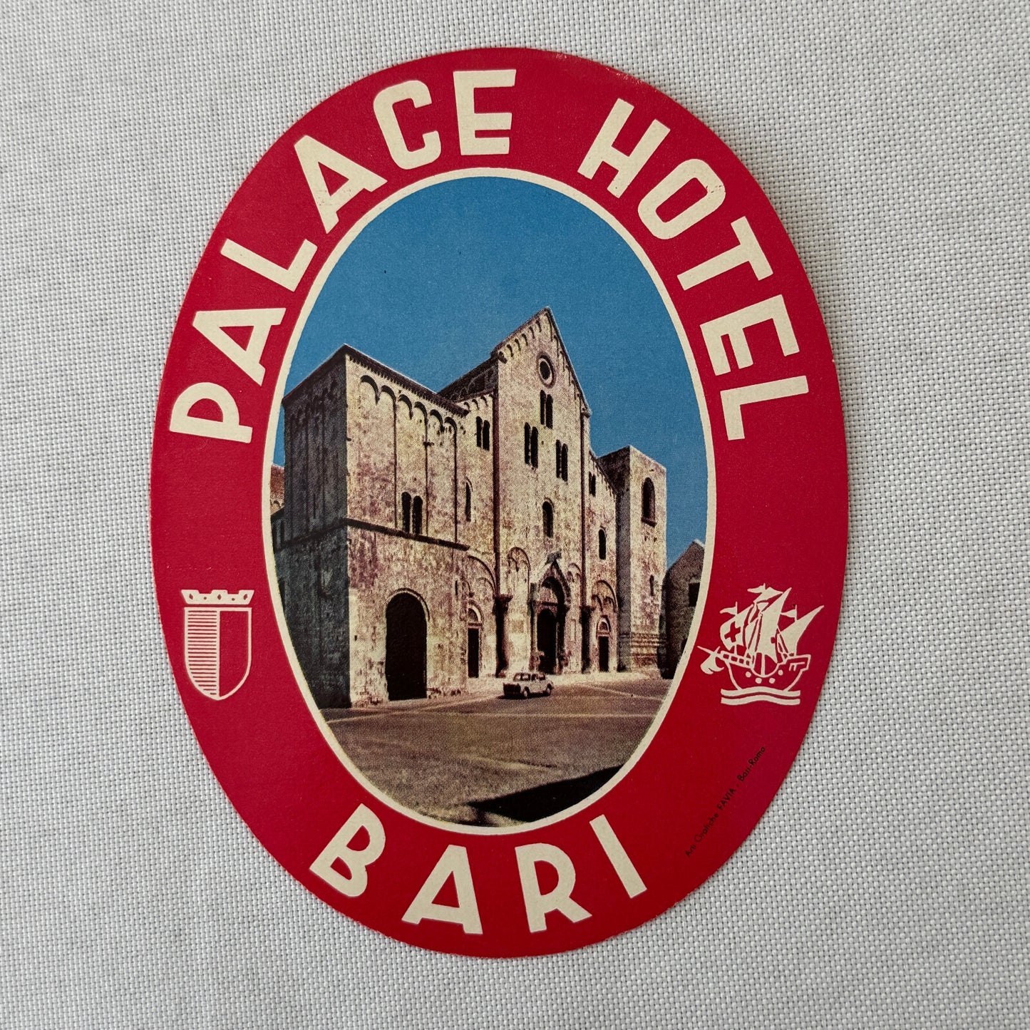 Vintage Hotel Travel Luggage Label Palace Hotel Bari Italy Italian
