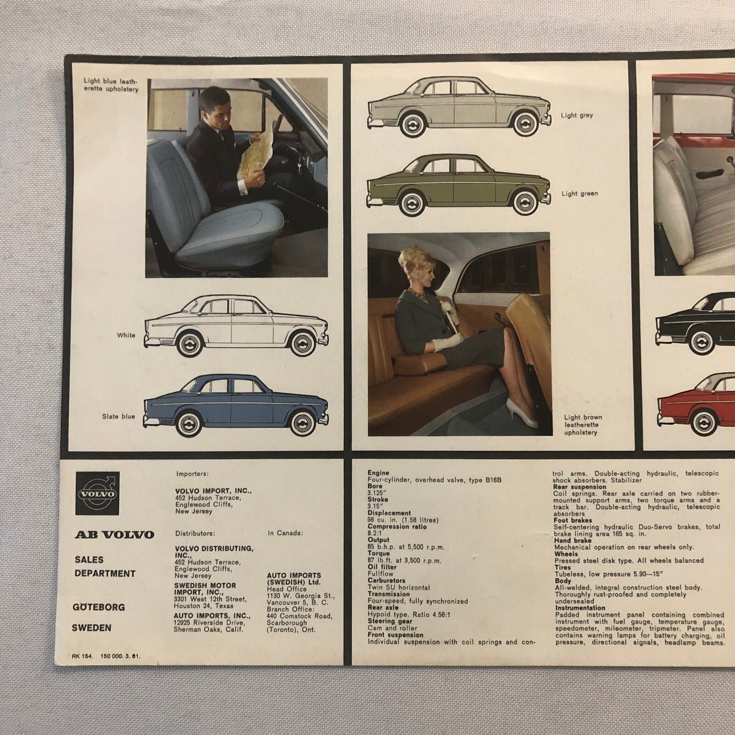 Vintage Volvo 122 S Car Automobile Sales Sheet Brochure Advertising