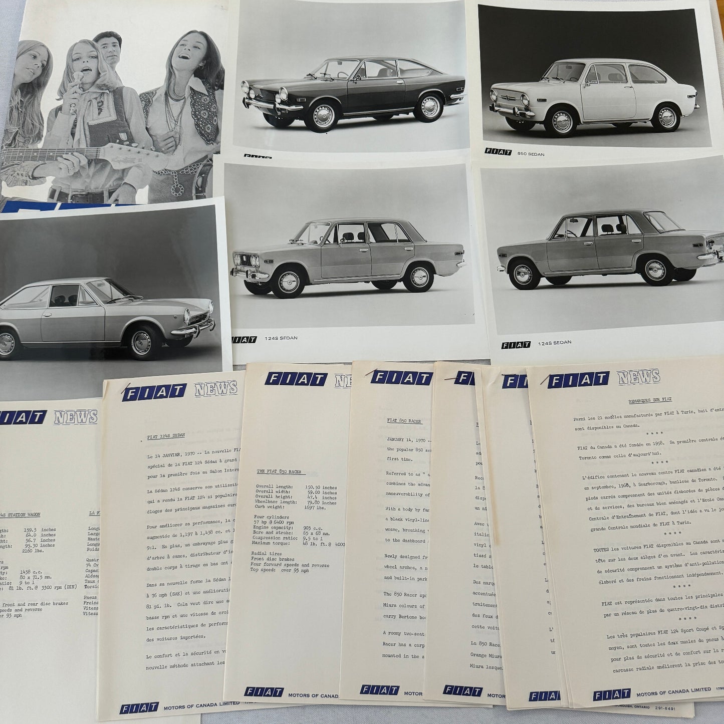 1970 Fiat Press Kit Brochure Photos 124 850 Sport Coupe 124S 850 Sedan