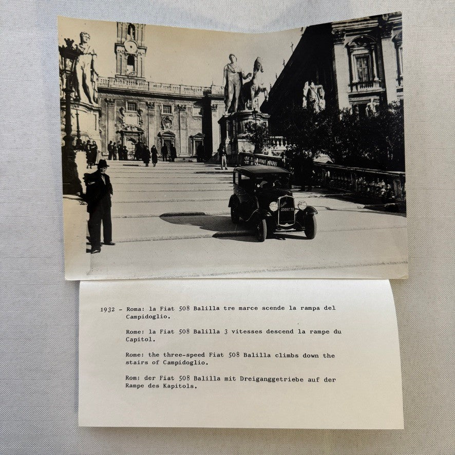 Vintage Fiat 508 Balilla at Campidoglio Photo Photograph Print with Caption