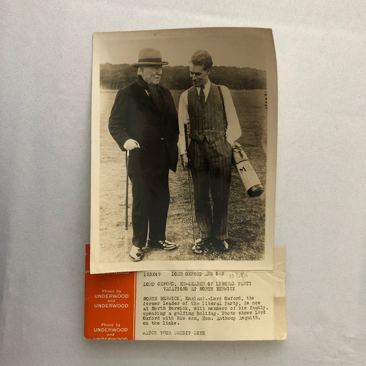 Press Photo Photograph British Lord Oxford Liberal Party Leader and Son Golfing