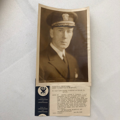 Press Photo Photograph Navy Flying Boat Commander Admiral Alfred W Johnson 1933