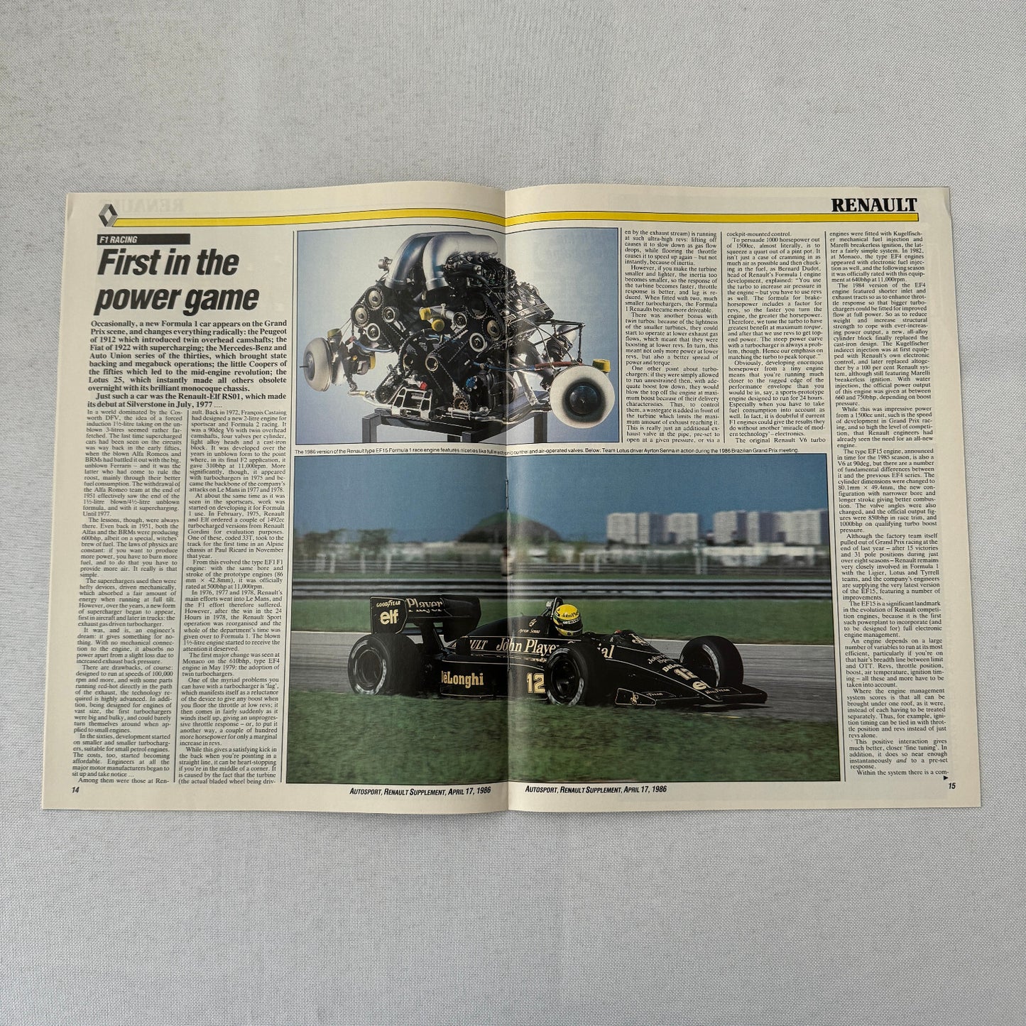 1986 Renault Racing Autosport Supplement Formula One F1 Renault 5GT Turbo ELF +