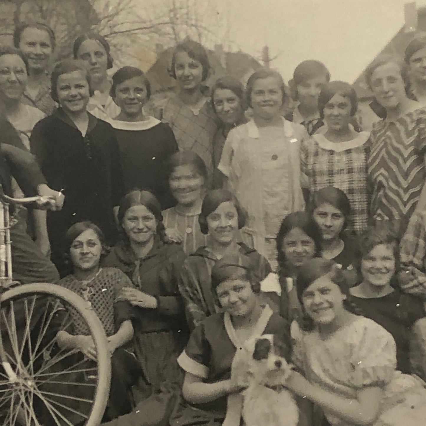 Antique Vintage Photo Photograph Man with Bicycle Women Girls Dog + 