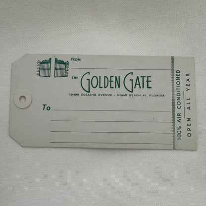 Vintage Hotel Travel Luggage Tag Label The Golden Gate Hotel Miami Beach Florida