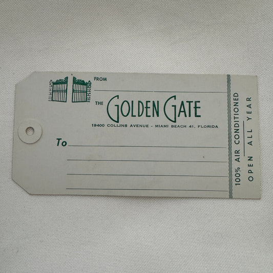 Vintage Hotel Travel Luggage Tag Label The Golden Gate Hotel Miami Beach Florida