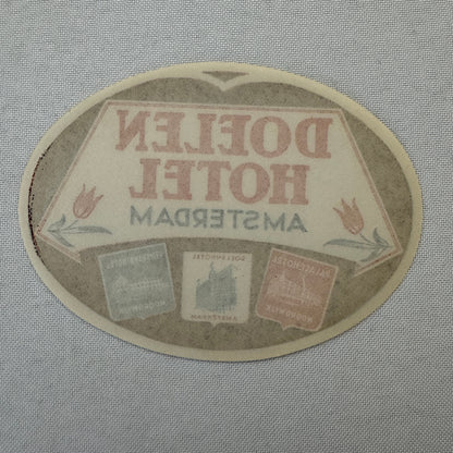Vintage Hotel Travel Luggage Label Doelen Hotel Amsterdam Holland Dutch