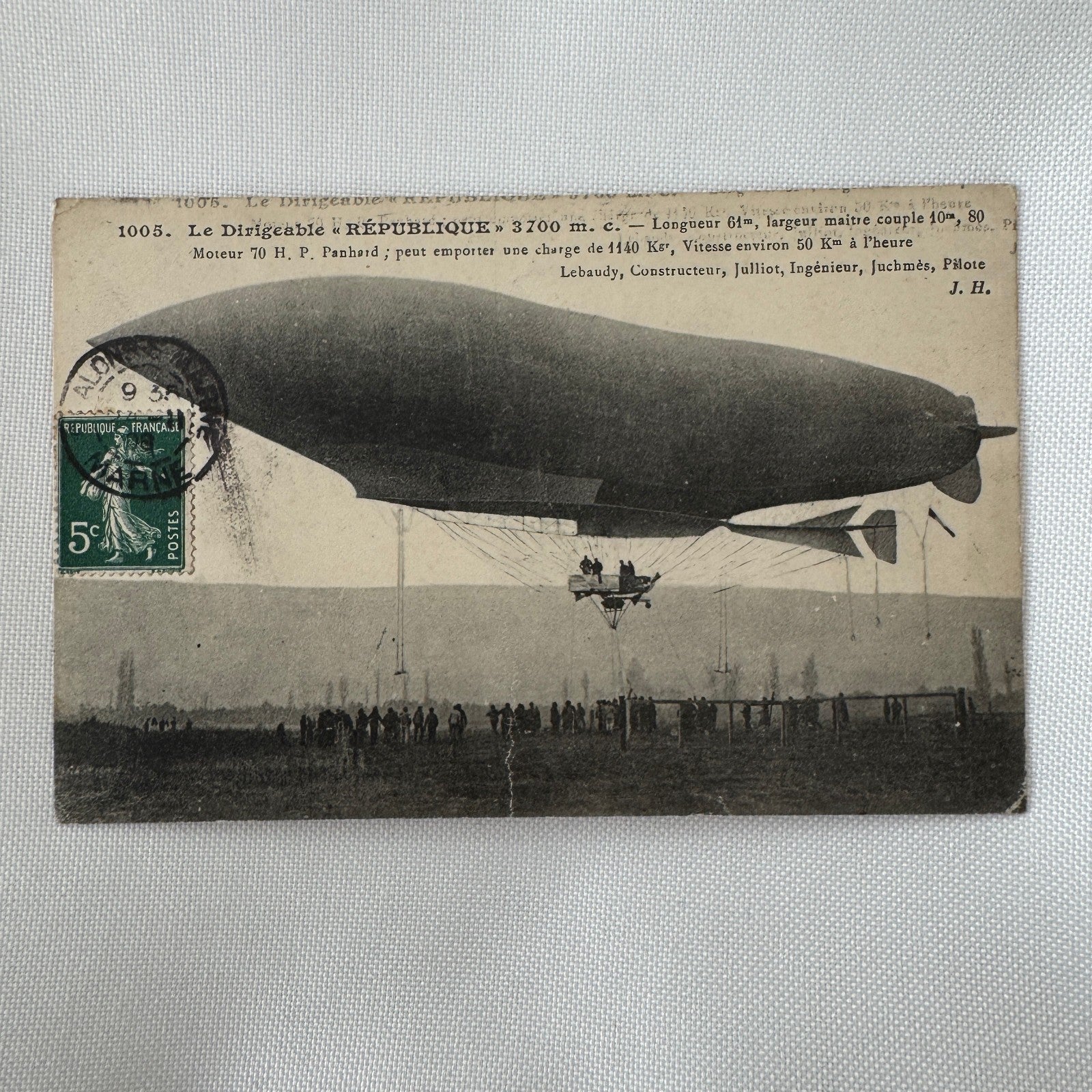 Vintage Zeppelin Airship Dirigible Postcard Post Card French La Republique 1908