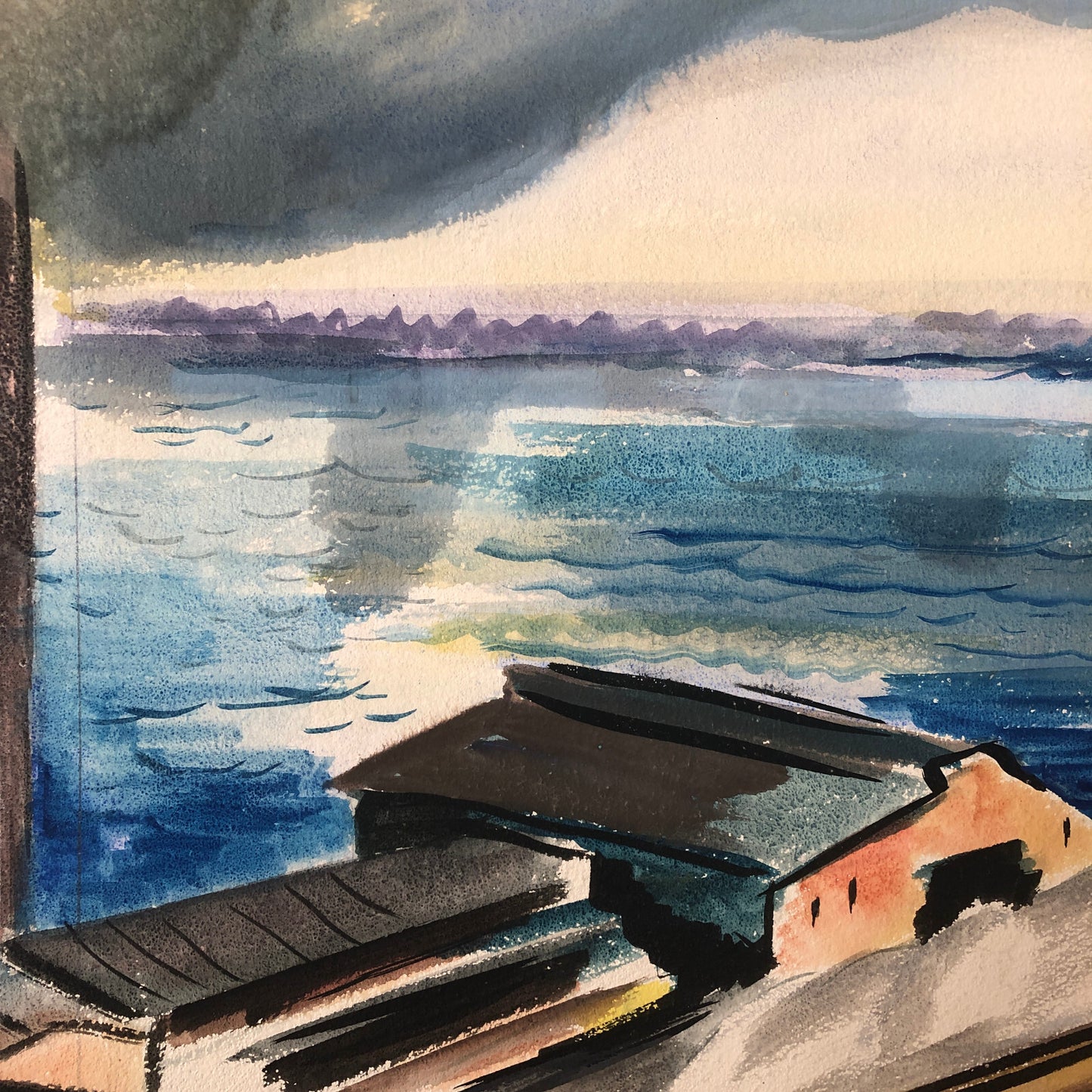 Vintage Painting Art Artwork Artist Arthur E Sudler Water Buildings 1931