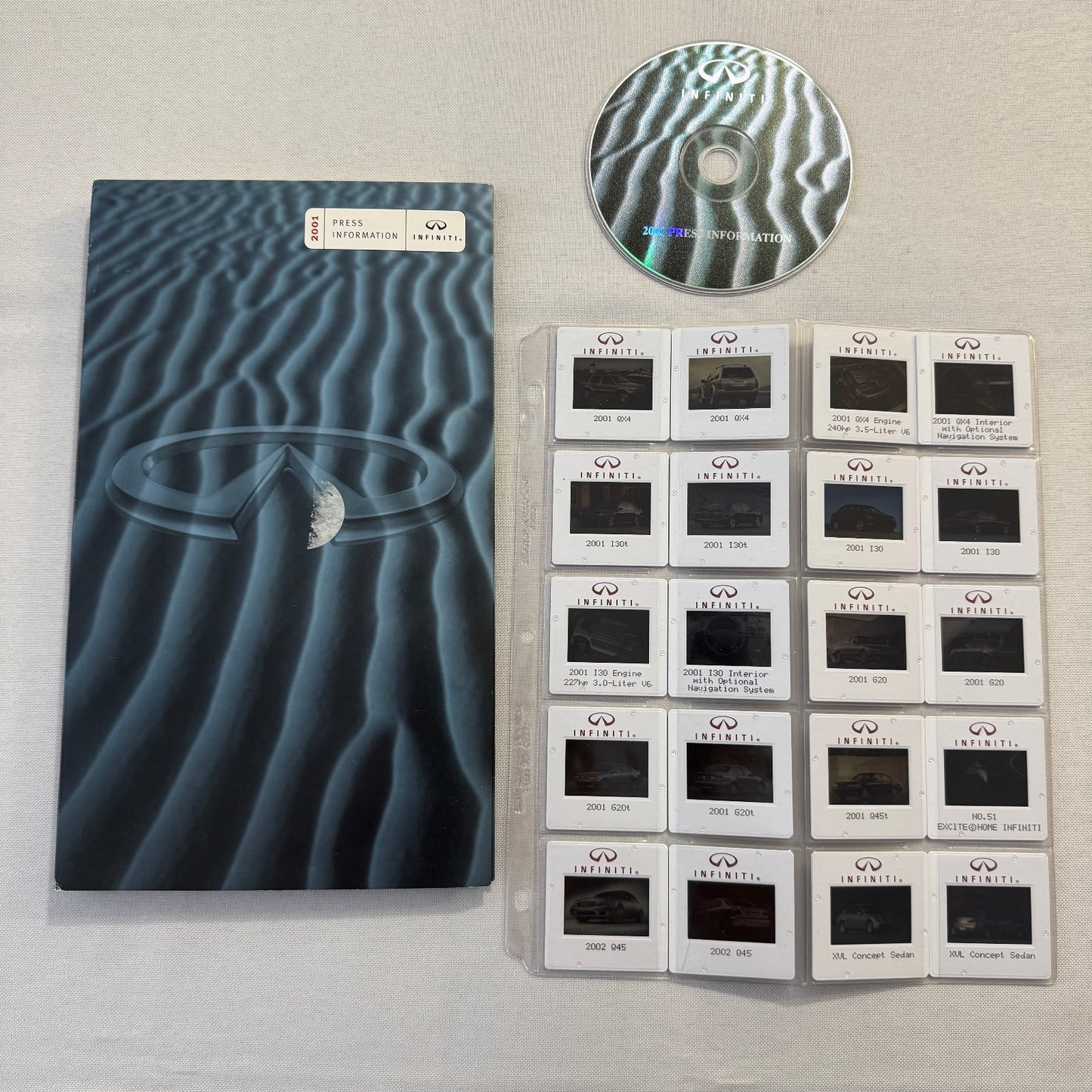 2001 Infiniti Car Press Kit Brochure Q45 I30 G20 QX4 Photo CD 35mm Slides