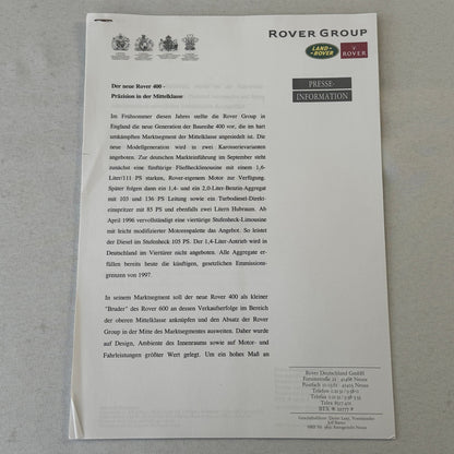 1995 1996 Rover Land Rover Press Kit Mini Cooper MG MGF Range Rover GERMAN