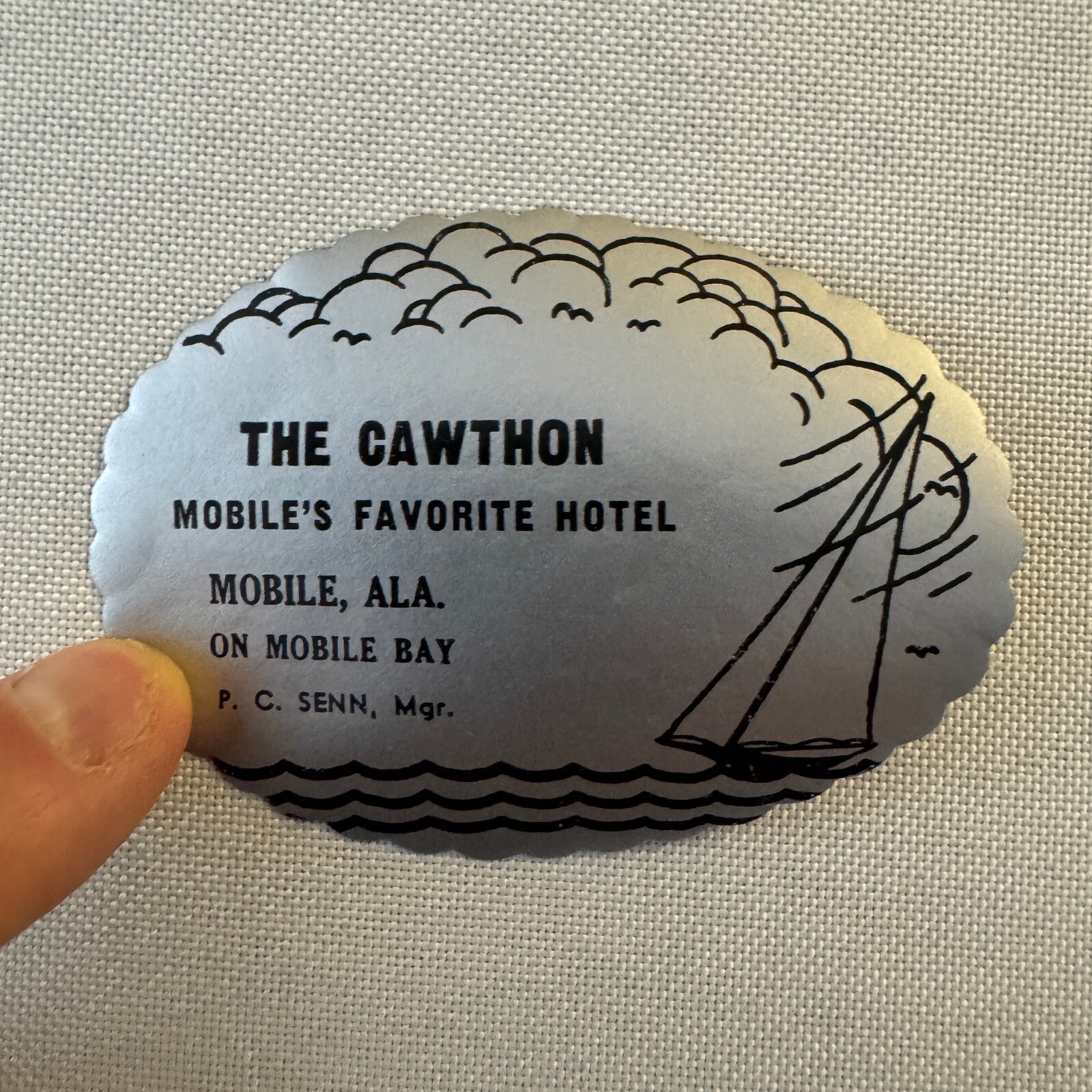 Vintage Hotel Travel Luggage Label The Cawthon Hotel Mobile Alabama