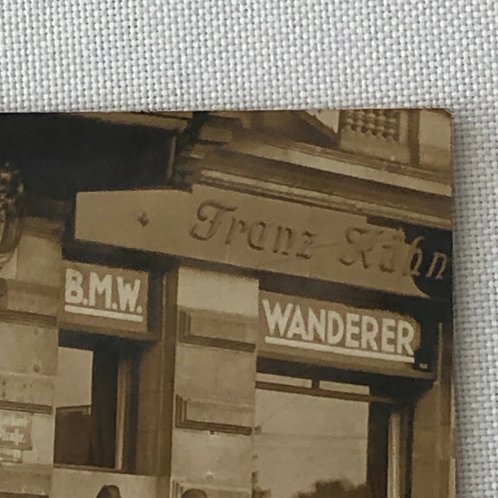 Antique Vintage RPPC Photo Postcard Post Card Bus outside Car Dealer BMW Paige +