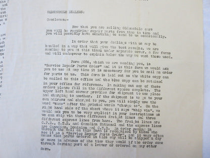 1919 Olds Motor Works of Canada Oldsmobile Factory Dealer Bulletin Letter 3 Page