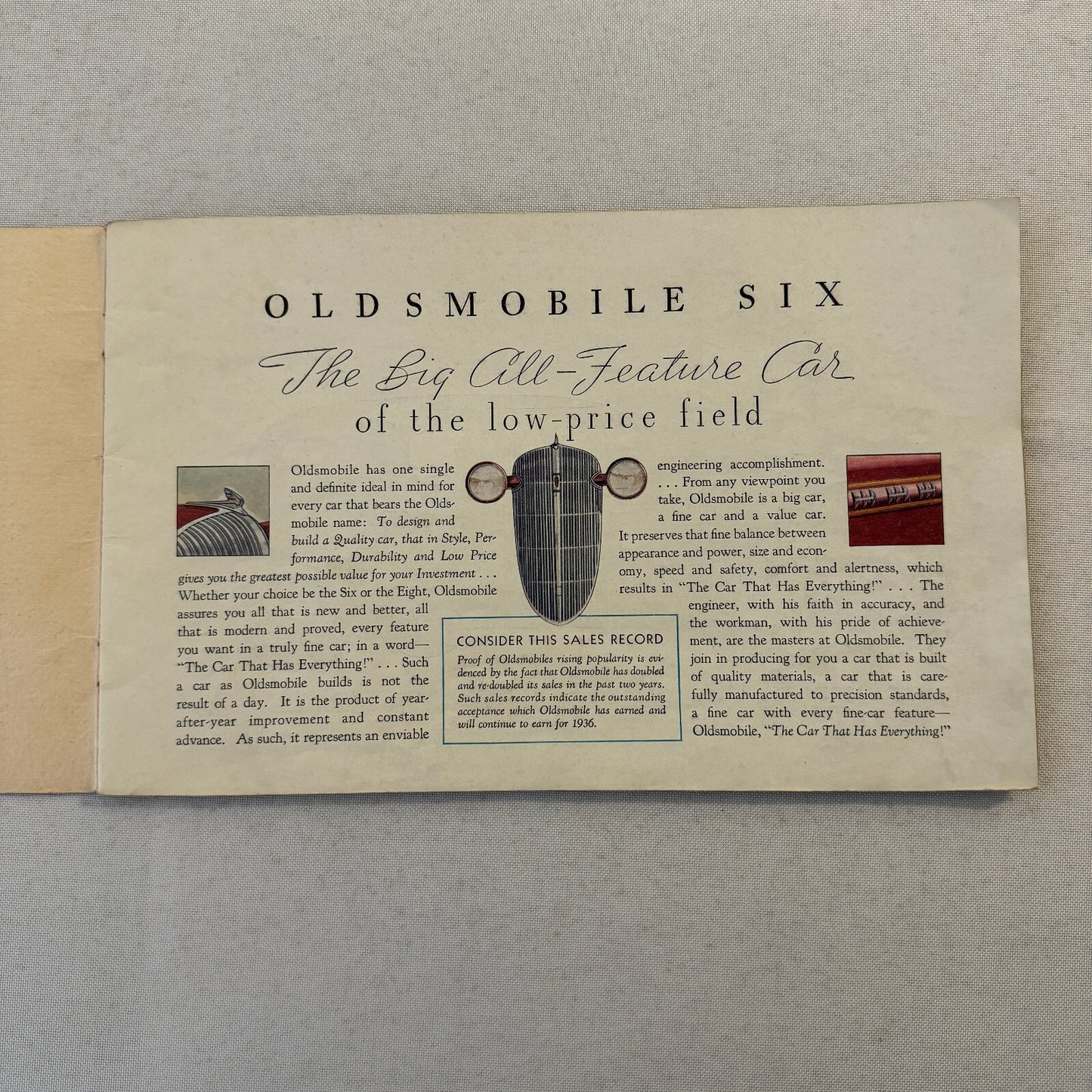 1936 Oldsmobile Six and Eight Sales Brochure Catalog Coupe Sedan Convertible