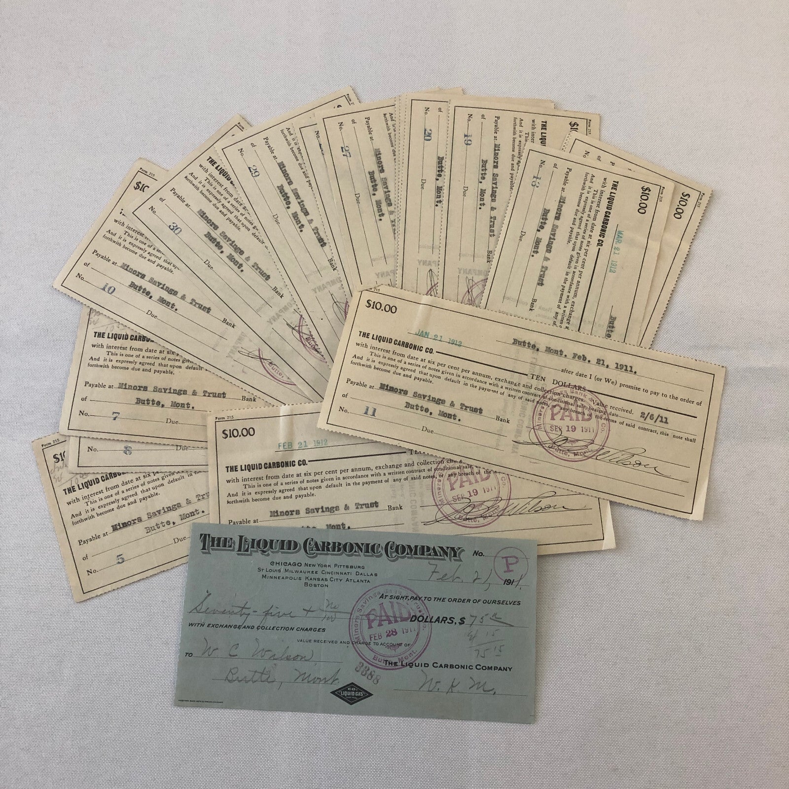 Liquid Carbonic Company Receipt Payment Note Document Ephemera Lot 26x 1911