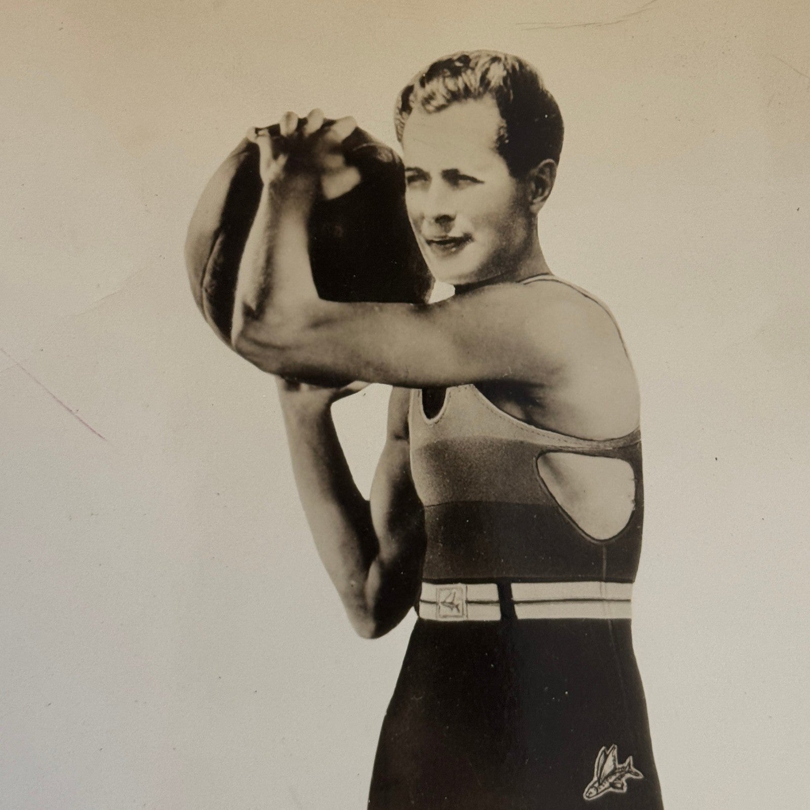 Vintage Actor Photograph Robert Montgomery Working Out Photo Medicine Ball